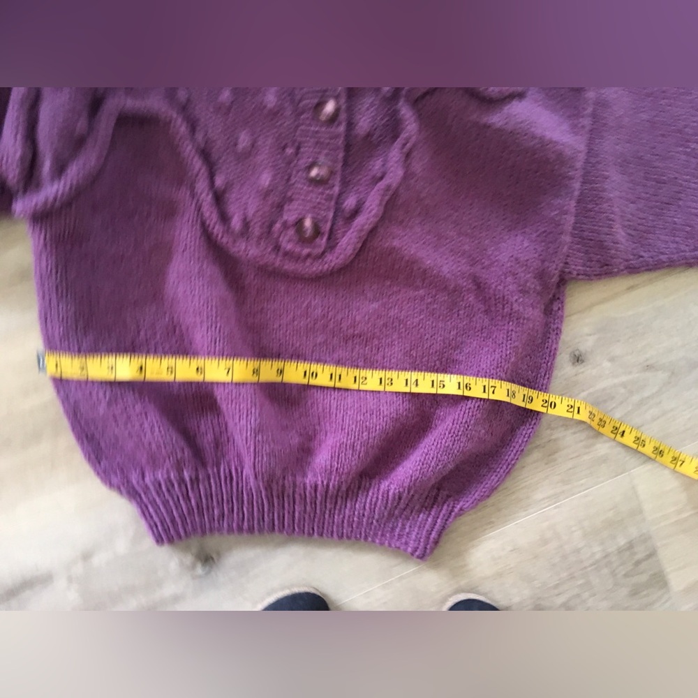 Vintage 1980’s Handmade Elegant Purple Cowl Neck Wool Knit Sweater. US 8P - Picture 6 of 7